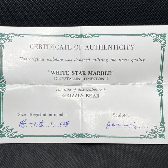 Hand Carved White Star Marble Grizzly Bear Family 3 pc Set Lot Jade Fish COA VTG - Picture 5 of 15